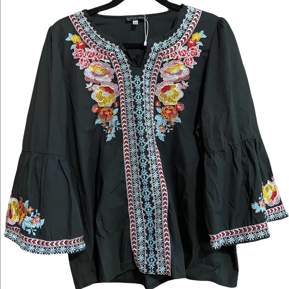 CAMISA COTTON BLEND EMBROIDERED BLOUSE
